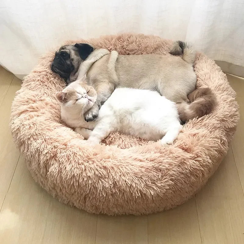 Cama redonda de felpa para mascotas